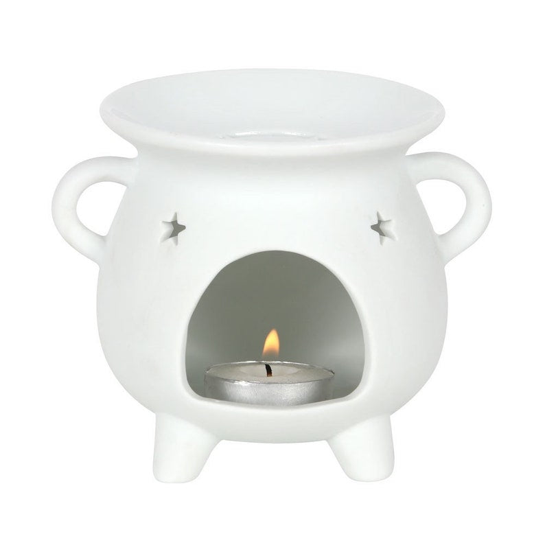 White Cauldron Pentagram Triple Moon Wax Warmer / Oil Burner