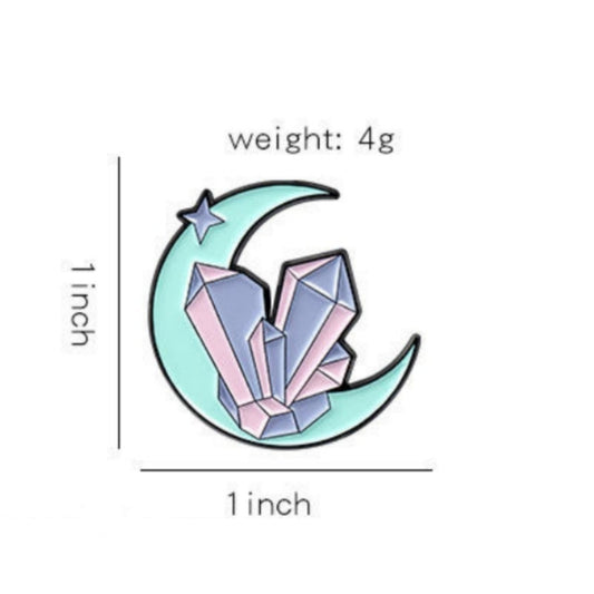 Moon and Crystal Cluster Enamel Pin