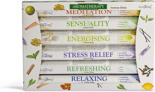 Aromatherapy (Energising, Meditation, Refreshing, Relaxing, Sensuality and Stress Relief) | Stamford Premium Incense Sticks Variety Pack